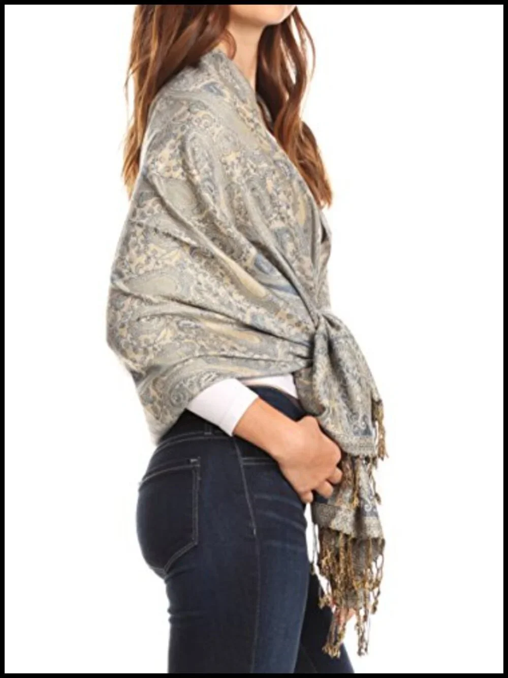 Woven Pashmina Shawl Scarf Wrap Stole Long Fringe Paisley